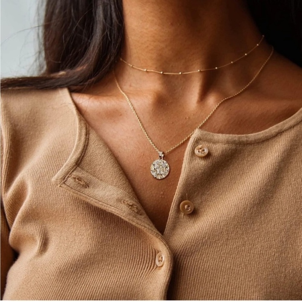 Gold 14k Gold Plated Cubic Zirconia Disc Necklace